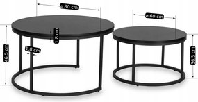 Zestaw Stolików Kawowych MANU MAX 60 cm/80 cm Czarny Nowoczesny Loft