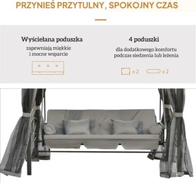 3osobowa huśtawka ogrodowa z dachem i ściankami bocznymi Funkcja odchylania Pawilon w kolorze beżowym | Aosom PL
