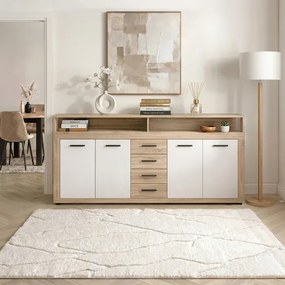 Komoda Czterodrzwiowa z Szufladami BLAGO 190 cm Dąb Sonoma/Biała Nowoczesna