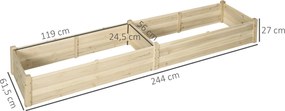 Outsunny Skrzynka na kwiaty z drewna naturalnego Duża sadzarka ogrodowa z 2 miejscami na warzywa 244x615x27cm | Aosom PL