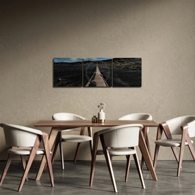 Obraz drewnianej ścieżki o zmierzchu (z zegarem) (90x30 cm)