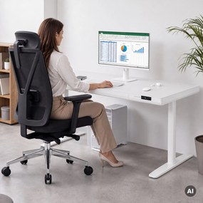 Biurko elektryczne sit-stand z szufladą i ładowarką bezprzewodową Qi białe, 1600 mm: ELLIS