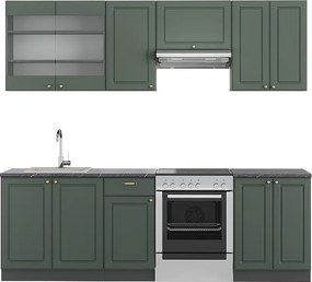 Zabudowa kuchenna zielono-złoty country house/antracytowy 240x46x81.6 fame-line