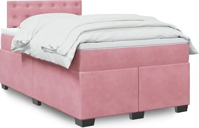 Łóżko z Stelażem i Materacem Różowe 120x200 cm Welur - Sprężyny Kieszeniowe - Wygodny Materac Ułatwiający Sen