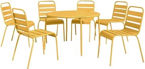Metalowy zestaw jadalniany ogrodowy - okrągły stół śr.130cm i 6 składanych krzeseł - Musztardowy żółty - MIRMANDE od MYLIA