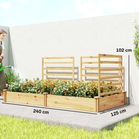 Outsunny Podwyższone grządki z kratką drewniana skrzynia na rośliny z 3 kratkami przegrodą i otwartym dnem 240 x 125 x 102 cm drewno naturalne | Aosom PL