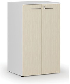 Szafa biurowa z drzwiami PRIMO WHITE, 3 półki, 800 x 640 x 1335 mm, biały/brzoza