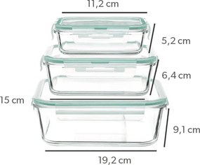 Zestaw szklanych pojemników na żywność 330 ml, 800 ml, 2220 ml, CLIP