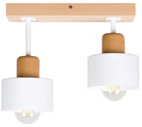 Biała lampa sufitowa, dwupunktowy spot DWE30x7BU z drewna i metalu E27