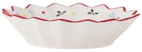 Czerwono-kremowy ceramiczny talerz do serwowania ze świątecznym motywem ø 20 cm Naive – Bloomingville