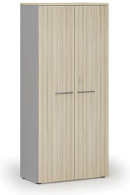 Szafa biurowa z drzwiami PRIMO GRAY, 800 x 420 x 1781 mm, szary/dąb naturalny