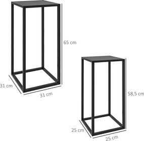 Outsunny Stojaki na Kwiaty, Zestaw 2, Skandynawski Design, Metalowy Stelaż, Wysokości 58,5/65cm, Czarne
