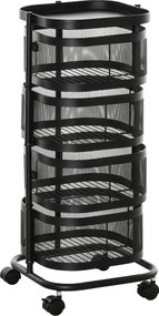 HOMCOM Wózek kuchenny z 4 poziomami, kosze z siatki, górna półka, obrotowe kółka, czarny | Aosom PL