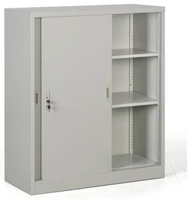 Metalowa szafa z przesuwnymi drzwiami, 2 półki, 1000 x 1200 x 450 mm, jasnoszary