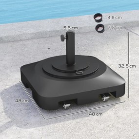 Outsunny Podstawa Gartenschirmständer do Parasola, z Plastiku, Możliwość Wypełnienia Wodą lub Piaskiem, Czarny