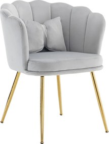 Conjunto de 6 cadeiras de veludo para sala de jantar - 62 x 54,5 x 77 cm - com encosto - Pernas de metal - Cinza