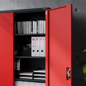 Szafa biurowa metalowa na akta antracytowo-czerwona JAN II, 1150 x 1850 x 400 mm