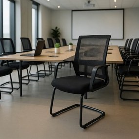 Krzesło Konferencyjne Biurowe TAMMY Na Płozach Czarne Nowoczesne