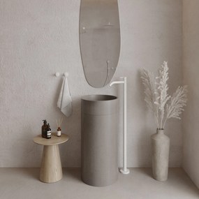 Umywalka betonowa wolostojąca bez otworu na baterię DELIS | Różne kolory : Kolor - Cappuccino, Podłączenie syfonu - Do podłogi