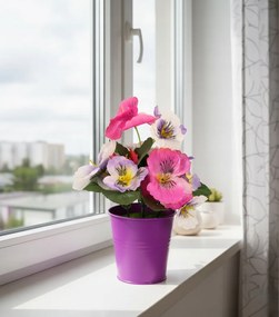 Bratek w Doniczce biały Różowy 20 cm Bratki Kwiaty do Domu Ogrodu Sztuczny