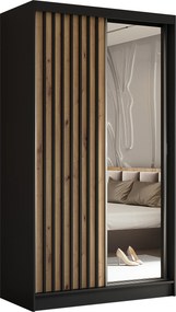 Szafa Przesuwna LAMELLO 120 cm z Lustrem Szafa Dwudrzwiowa Czarna