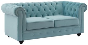 Kanapa 2-osobowa z weluru w kolorze pastelowy niebieski CHESTERFIELD