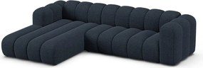 Ciemnoniebieski narożnik z tkaniny szenilowej (lewostronny/z szezlongiem) Lupine – Micadoni