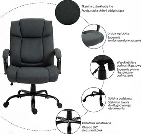 Vinsetto Fotel biurowy, Ergonomiczny fotel biurowy, Fotel obrotowy z wyściełanym podłokietnikiem, do 220 kg, Szary