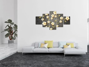 Obraz - Złoty krzew na czarnym tle (125x70 cm)