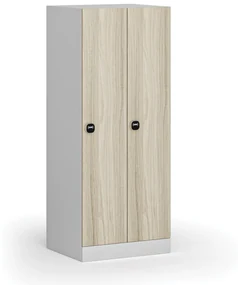 Szafa ubraniowa obniżona 2-drzwiowa, 1500 x 600 x 500 mm, zamek RFID, drzwi laminowane, dąb naturalny