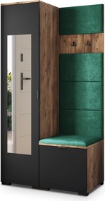 Masseno Garderoba VIRA 95/181/51 cm Nowoczesna Szafa do Przedpokoju Dąb lefkas, MONOLITH 37 (Butelkowa zieleń)