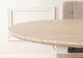 Stół Nares rozkładany 180–220 cm owalny blat z ryflowanymi nogami, orzech / trawertyn, MDF