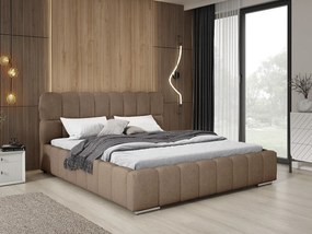 Emporius Avilla łóżko dwuosobowe 140x200 cm - łóżko tapicerowane z pojemnikiem i stelażem w nowoczesnym stylu - tkanina boucle, brązowy (Anthology 5)