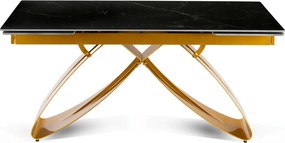 Zestaw Stół Rozkładany LUIGI 160-240 cm Czarny/Złoty i 4 Krzesła Tapicerowane YORK Czarne Glamour