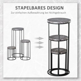 Outsunny Zestaw 3 metalowych stojaków na kwiaty, marmurowy wzór, możliwość układania w stos