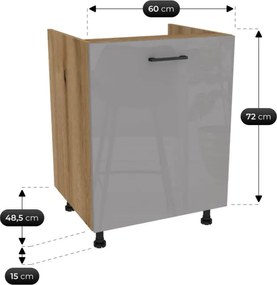 Zestaw Mebli Kuchennych MODERN 200 cm Dąb Artisan/Szary Połysk Ryflowany Nowoczesny