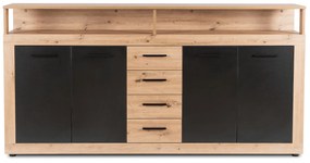 Komoda Czterodrzwiowa z Szufladami BLAGO 190 cm Dąb Artisan/Czarny Nowoczesna Loft
