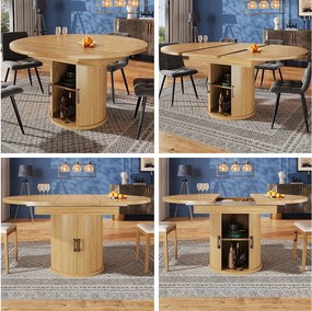 Rozkładany stół jadalny dla 6 osób - 118/158 x 118 x 76,8 cm - ze schowkiem - MDF - naturalny