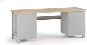 Stół warsztatowy G7, blat bukowy, 2100 x 685 x 840 mm, 2x szafka, szary
