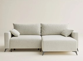 Kremowy rozkładany/ze schowkiem narożnik z tkaniny szenilowej (prawostronny/z szezlongiem) Leon – Maison de Rêve