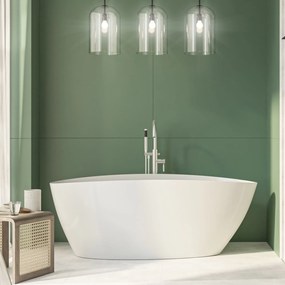 Wanna wolnostojąca MISTE owalna biała z konglomeratu 160 x 70 cm bez przelewu cienki rant | Różne kolory korków : Kolor korka - Czarny