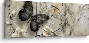 Obraz - Marmurowe tło z motylami (z zegarem) (90x30 cm)