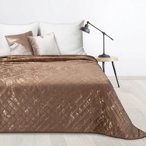 Narzuta na łóżko welwetowa marmurek elegancka 220x240 jasnobrązowa