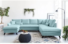 Jasnoniebieska rozkładana sofa w kształcie litery "U" Miuform Charming Charlie, prawostronna