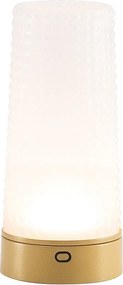 Zafferano Soffio – bezprzewodowa lampa stołowa LED IP65, dotykowy ściemniacz, 10 h pracy baterii, matowe złoto i piaskowane szkło dmuchane