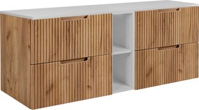 Szafka łazienkowa, dąb Craft / biały, 140 (2 x 60 + 20) x 58,6 x 46 cm