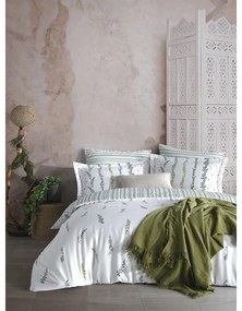 Biała/zielona pościel jednoosobowa z satyny bawełnianej 140x200 cm Marseille Floral – Mila Home Luxury