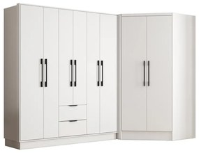 Szafa narożna 8-drzwiowa z 2 szufladami - dł. 263 cm - Biały - FEOVA