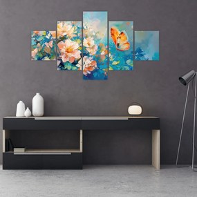 Obraz - Motyl i kwiaty, obraz olejny II. (125x70 cm)