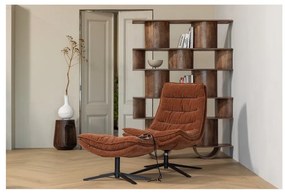 Brązowy obrotowy fotel z podnóżkiem z tkaniny szenilowej Kube – WOOOD